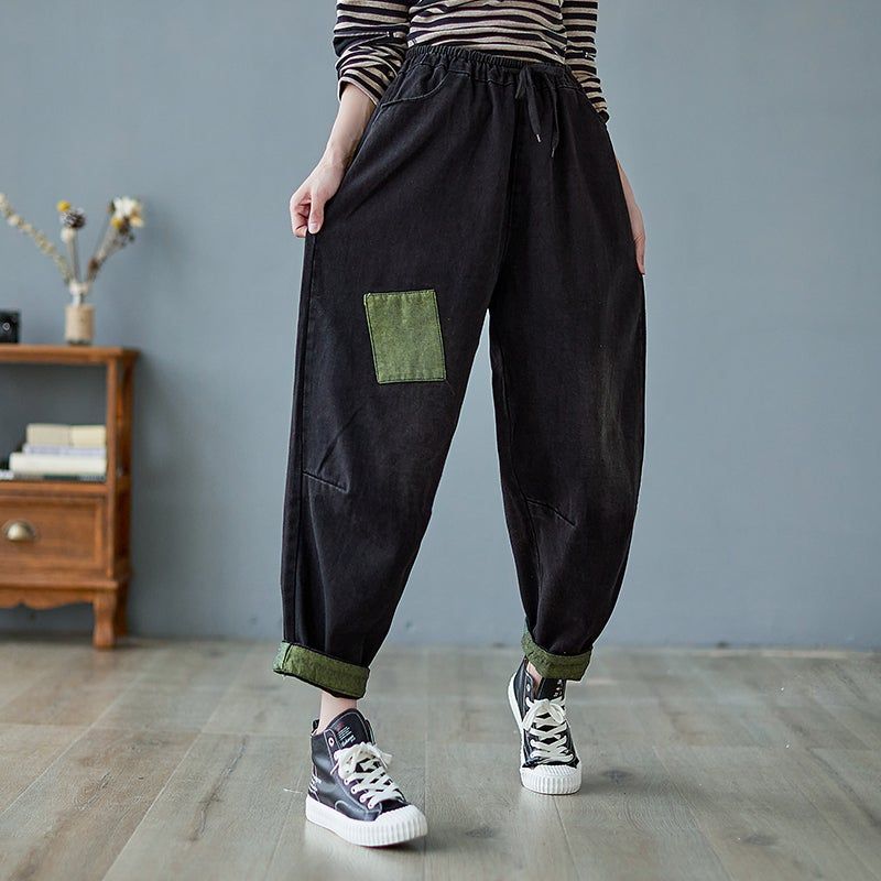 Forår Kvinder Løse Retro Patchwork Casual Jeans