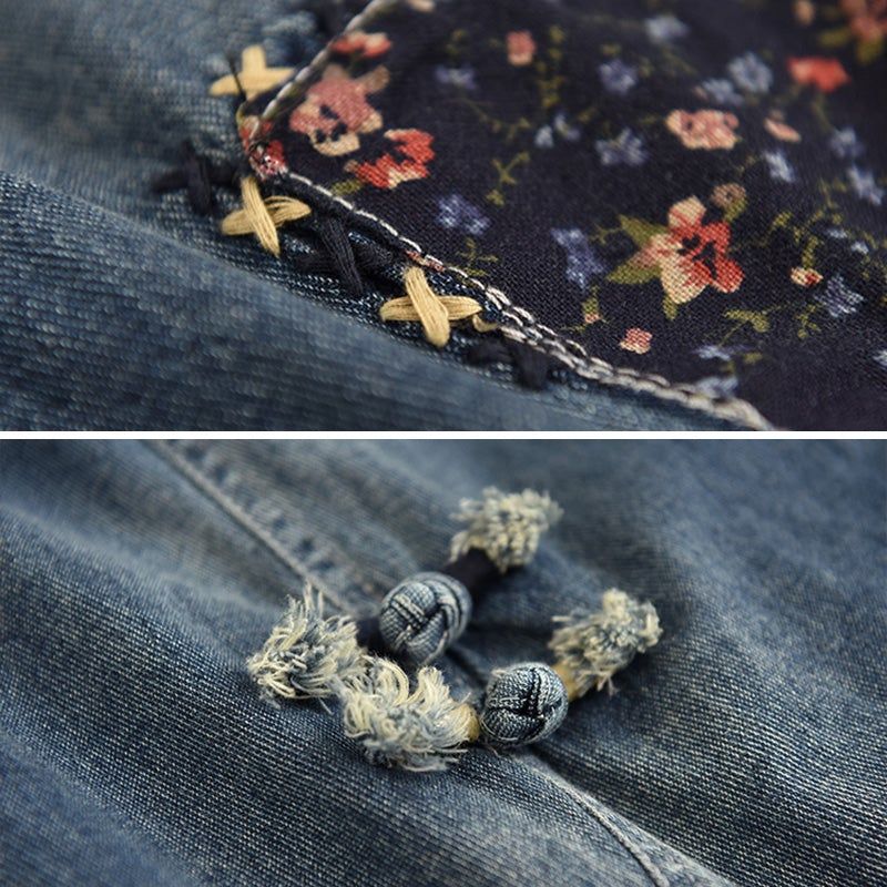 Forår Kvinder Retro Broderi Løse Bomuld Jeans