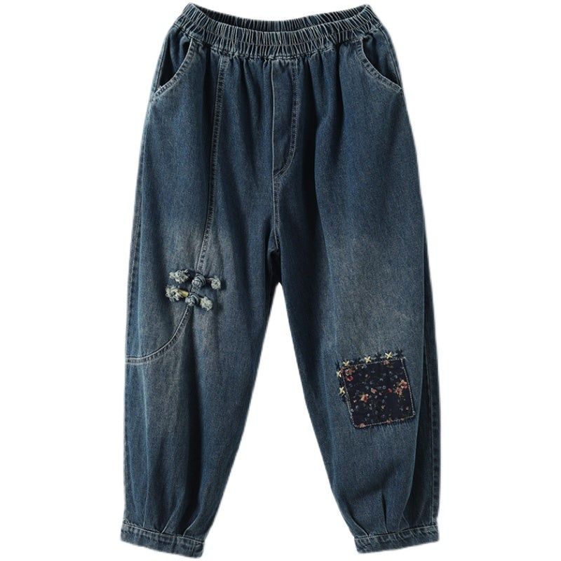 Forår Kvinder Retro Broderi Løse Bomuld Jeans