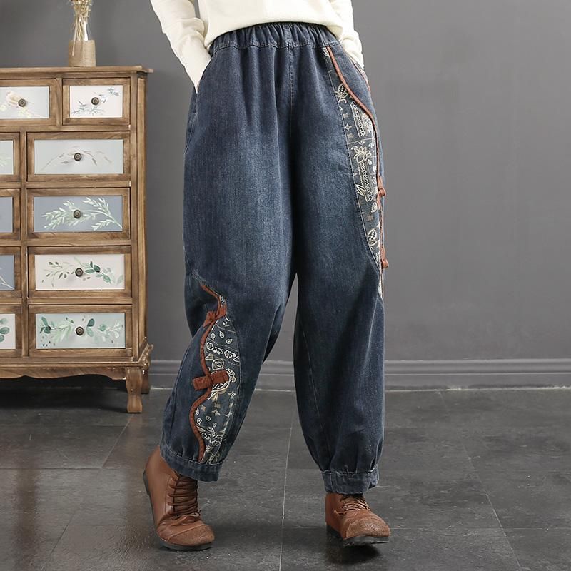 Forår Retro Casual Patchwork Løse Harem Jeans