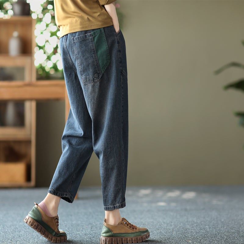 Kvinder Løs Forår Retro Dragonfly Broderi Bomuld Jeans