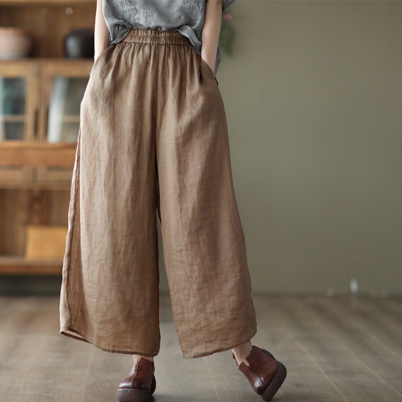 Kvinder Retro Linen Casual Sommer Bukser Med Brede Ben