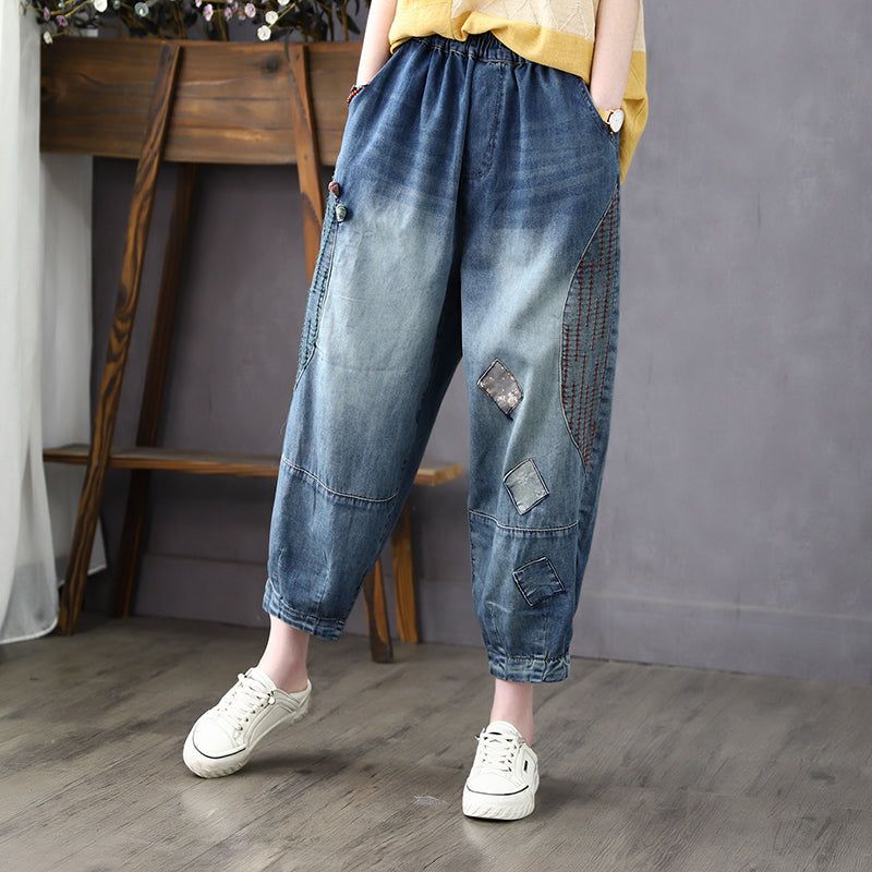 Kvinder Sommer Vintage Broderi Tynde Bomulds Jeans