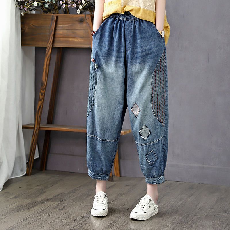 Kvinder Sommer Vintage Broderi Tynde Bomulds Jeans