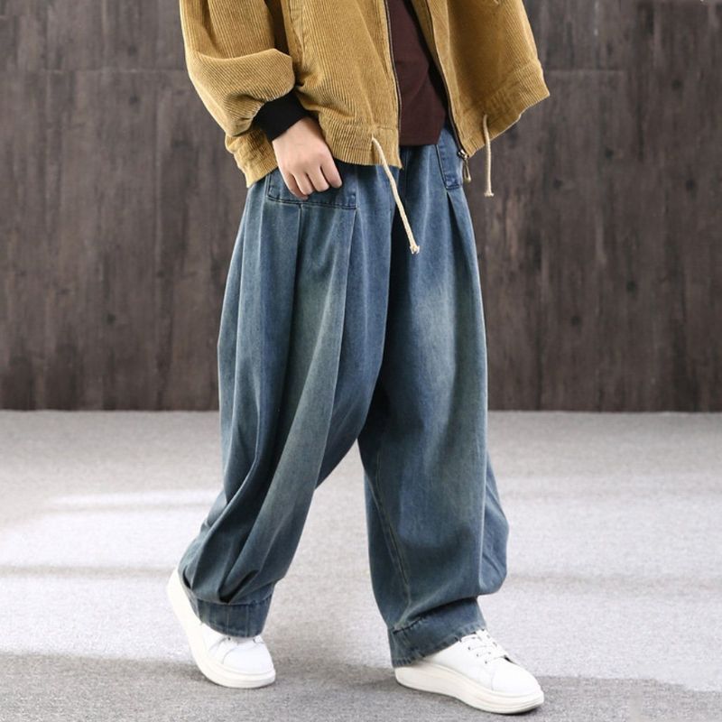 Loose Retro Sand Mopping Casual Denimbukser