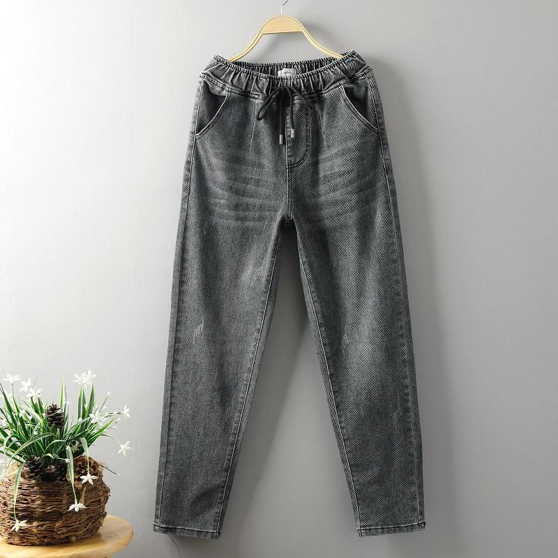 Løs Simple Plus Size Denim Harem Pants 3xl