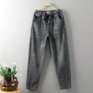 Løs Simple Plus Size Denim Harem Pants 3xl