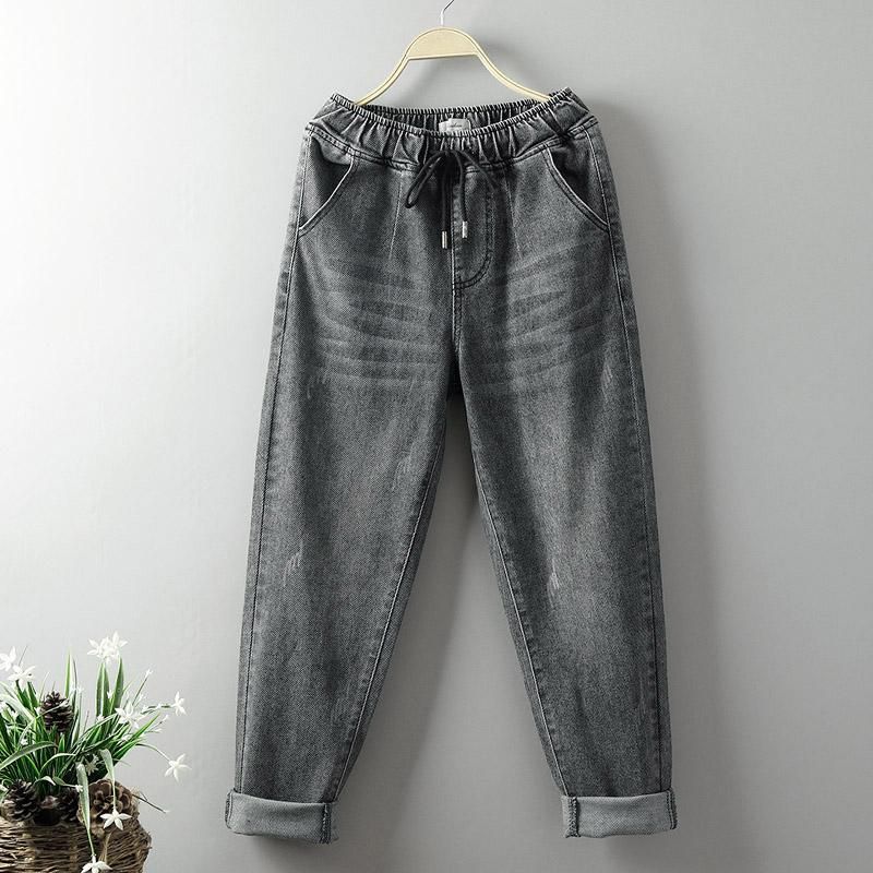 Løs Simple Plus Size Denim Harem Pants 3xl