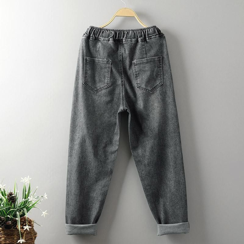 Løs Simple Plus Size Denim Harem Pants 3xl