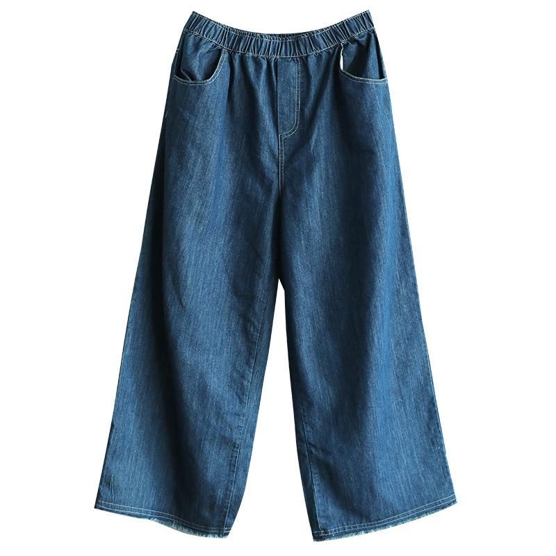 Løse Casual Denim Bukser Med Brede Ben