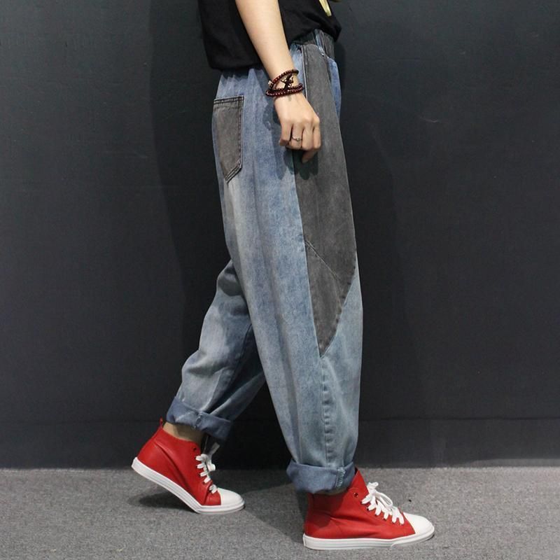 Løse Vintage Bleget Denim Harem Pants