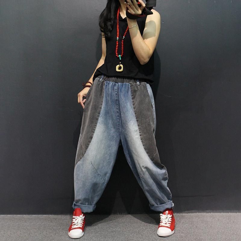 Løse Vintage Bleget Denim Harem Pants