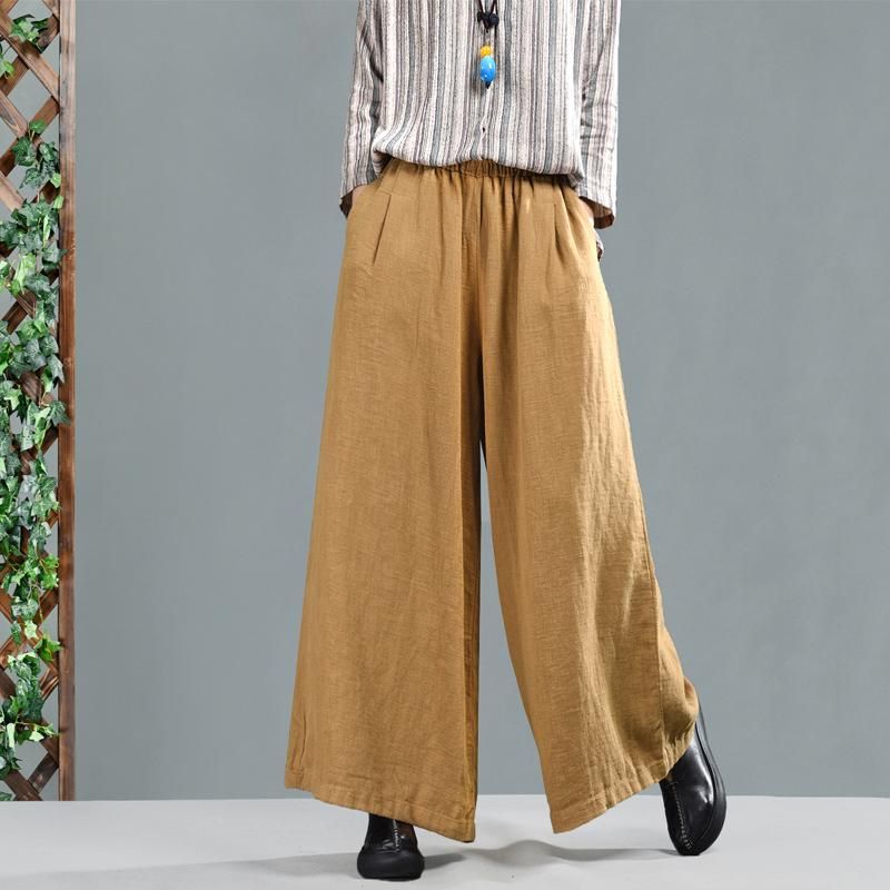 Retro Bomuld Linned Kvinder Casual Wide Leg Bukser