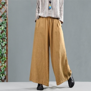 Retro Bomuld Linned Kvinder Casual Wide Leg Bukser