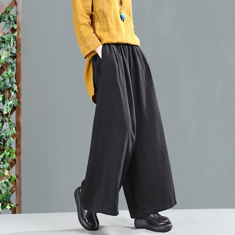 Retro Bomuld Linned Kvinder Casual Wide Leg Bukser