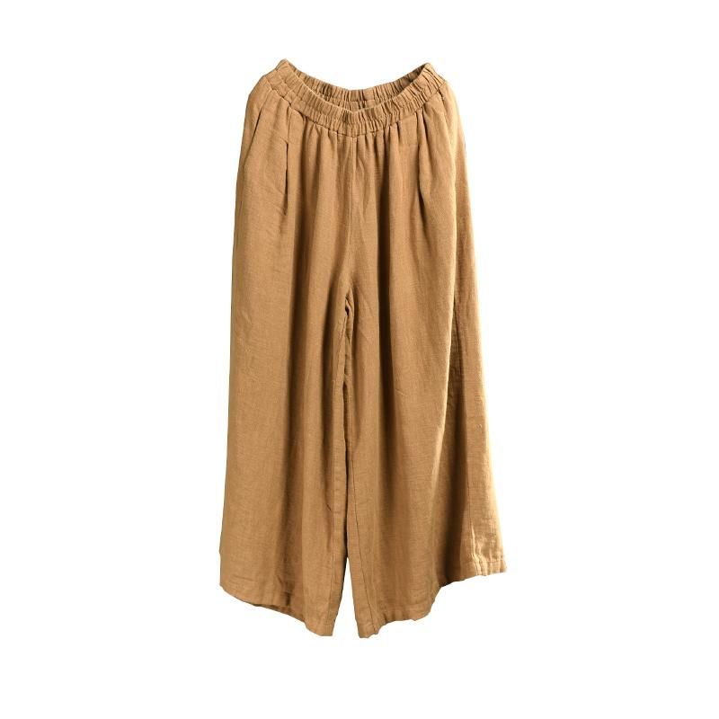 Retro Bomuld Linned Kvinder Casual Wide Leg Bukser