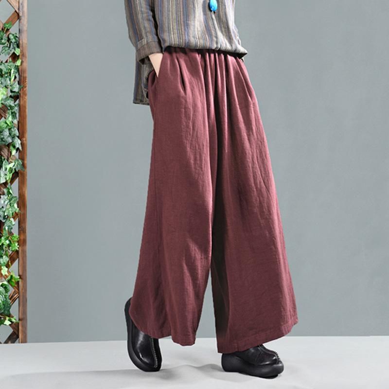 Retro Bomuld Linned Kvinder Casual Wide Leg Bukser