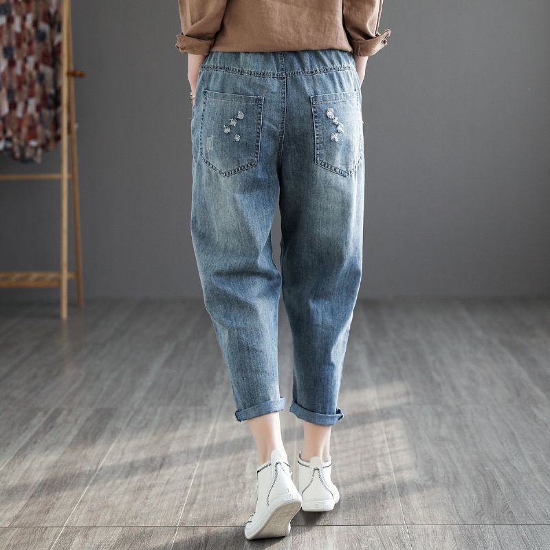 Retro Denim Harembukser Med Høj Talje