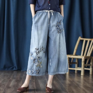 Retro Jeans Broderede Cropped Wide-leg Bukser