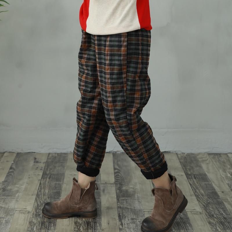 Retro Løse Plaid Bomuld Casual Bukser