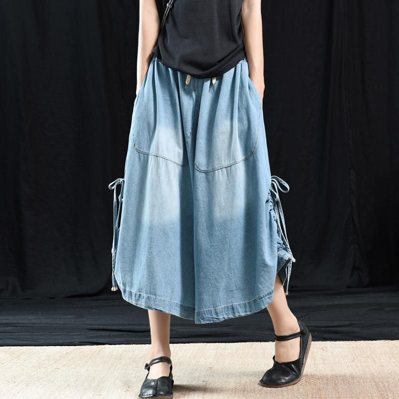 Retro Wide Leg Denim Casual Stilfulde Bukser L-3xl