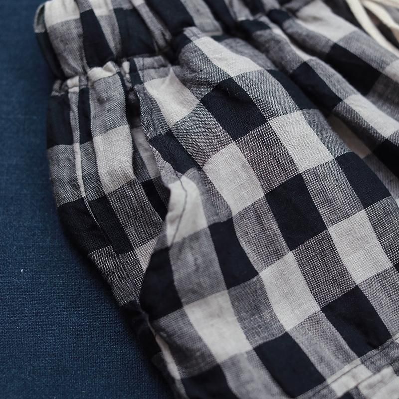 Sommer Nye Plaid Bomuld Linned Løse Casual Bukser