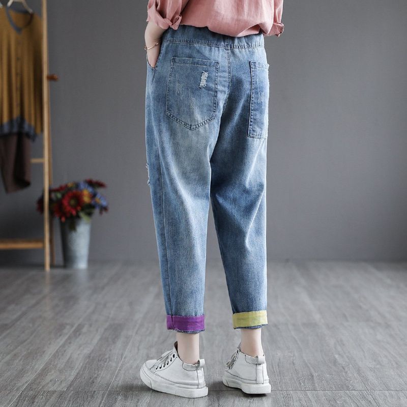 Sommer Retro Denim Broderi Harem Bukser