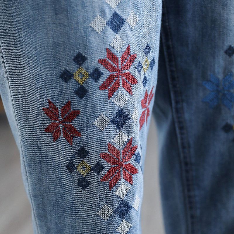 Sommer Retro Denim Broderi Harem Bukser