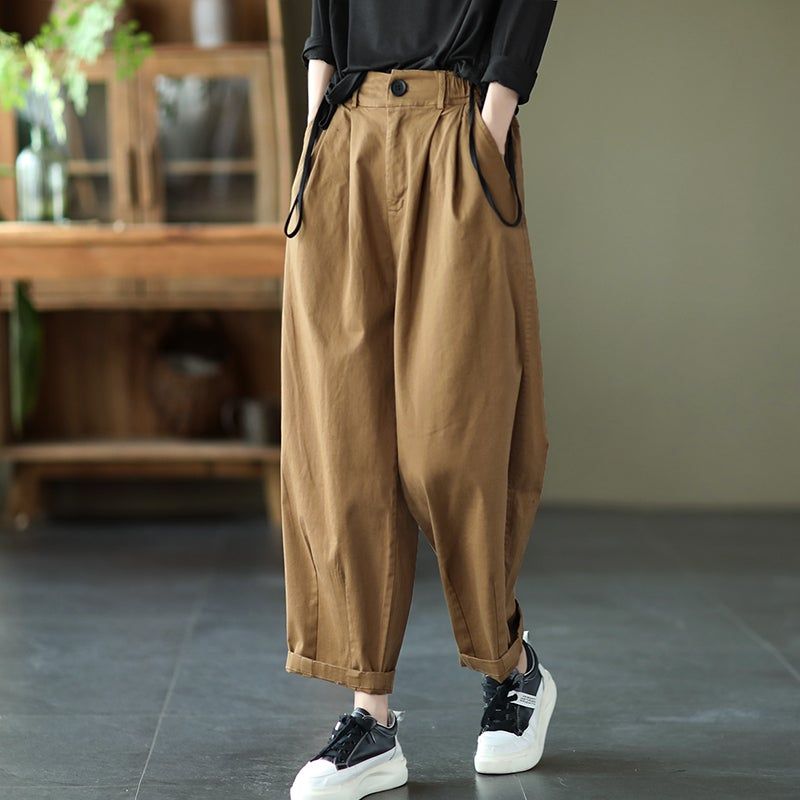 Spring Retro Loose Plus Size Solide Casual Wide Leg Bukser