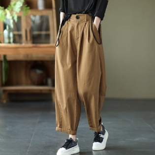 Spring Retro Loose Plus Size Solide Casual Wide Leg Bukser