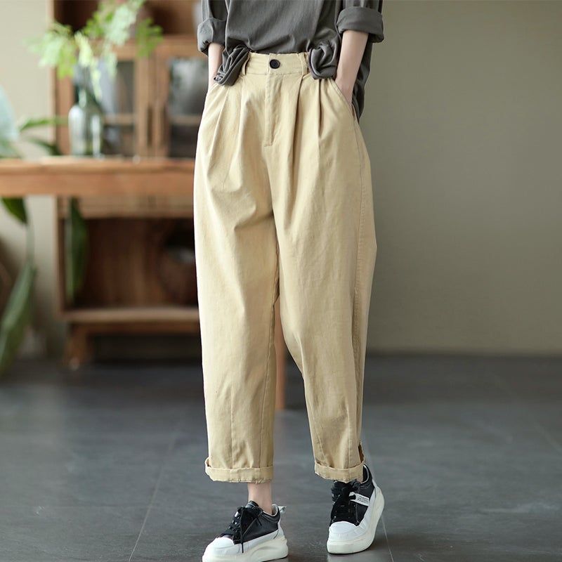 Spring Retro Loose Plus Size Solide Casual Wide Leg Bukser