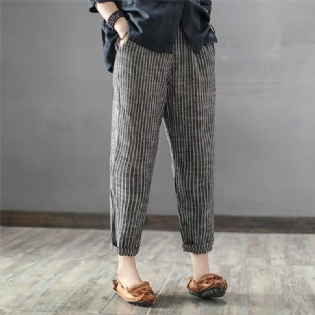 Stribede Casual Cropped Linen Harem Pants S-5xl