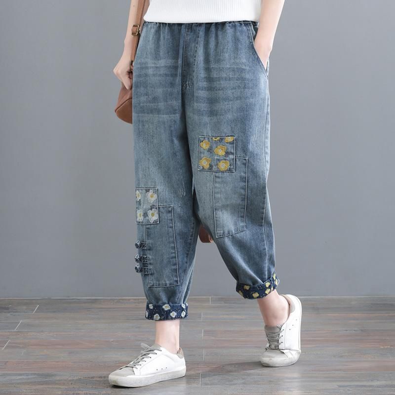 Vintage Broderi Denim Harem Bukser