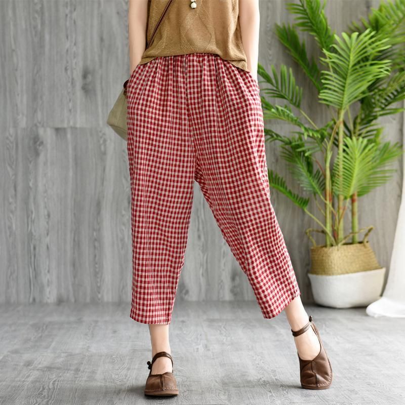 Vintage Løs Wild Casual Plaid Harem Bukser