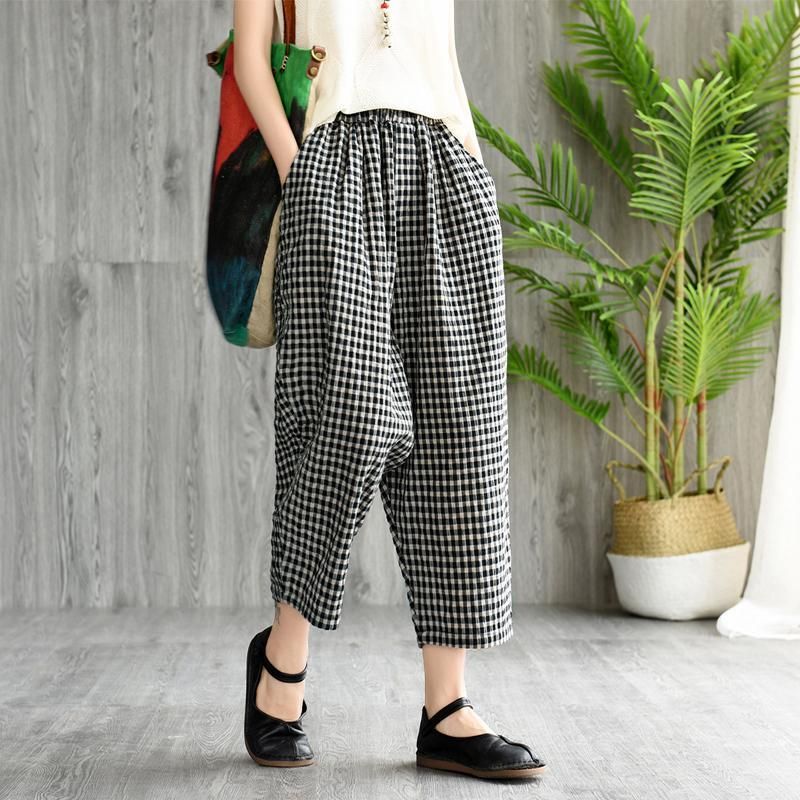 Vintage Løs Wild Casual Plaid Harem Bukser