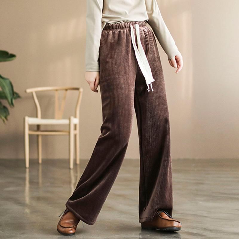 Vinter High Waist Plys Casual Wide Leg Bukser