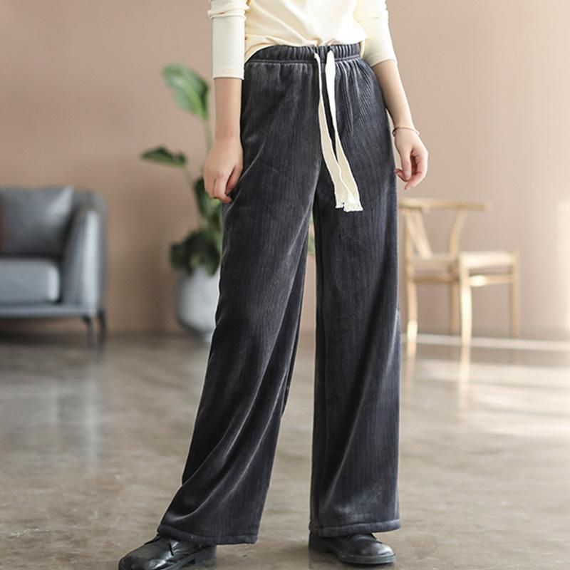 Vinter High Waist Plys Casual Wide Leg Bukser