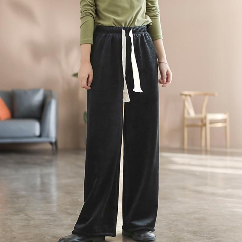 Vinter High Waist Plys Casual Wide Leg Bukser