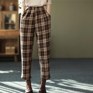 Vinter Plaid Tykke Retro Casual Harem Bukser