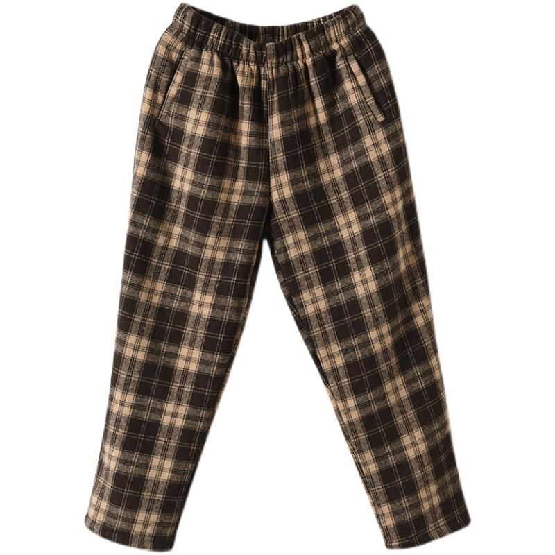 Vinter Plaid Tykke Retro Casual Harem Bukser