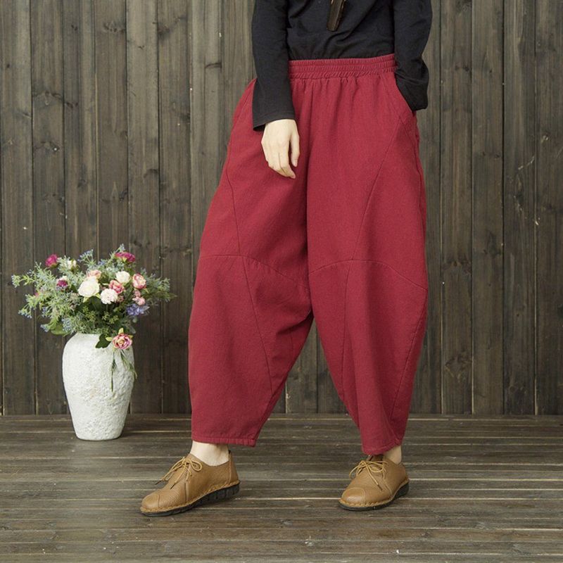 Vinter Retro Bomuld Linned Casual Velvet Thickening Harem Pants