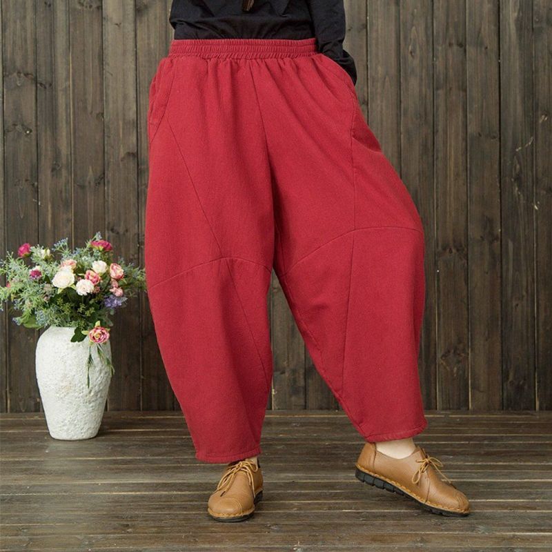 Vinter Retro Bomuld Linned Casual Velvet Thickening Harem Pants