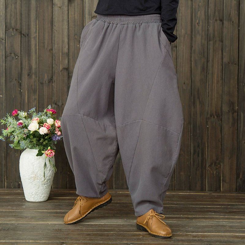 Vinter Retro Bomuld Linned Casual Velvet Thickening Harem Pants