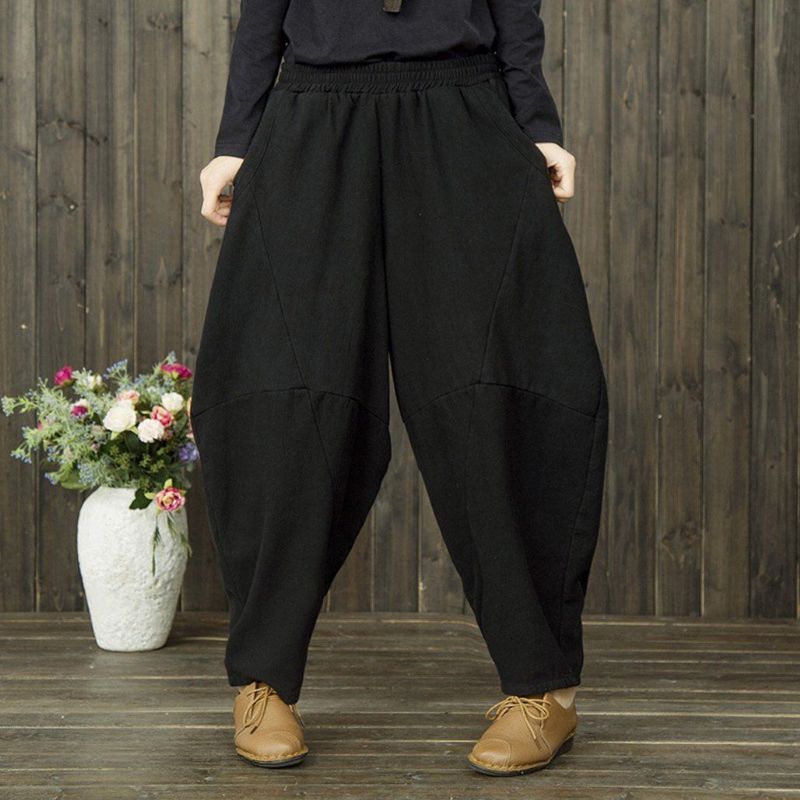 Vinter Retro Bomuld Linned Casual Velvet Thickening Harem Pants