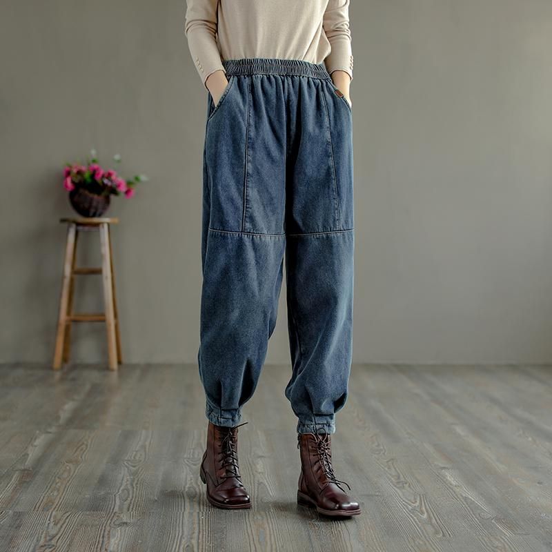 Vinter Retro Pels Tykke Casual Bomuld Harem Jeans