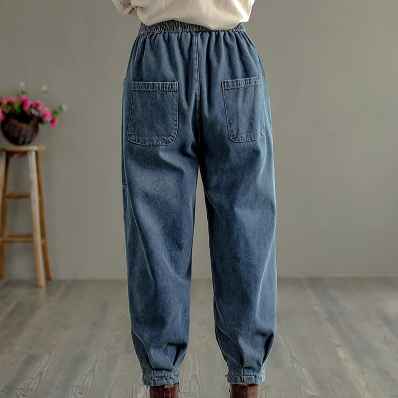 Vinter Retro Pels Tykke Casual Bomuld Harem Jeans