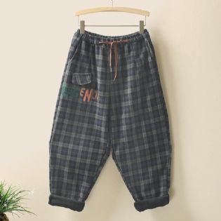 Vinter Retro Plaid Broderi Løse Casual Harem Bukser