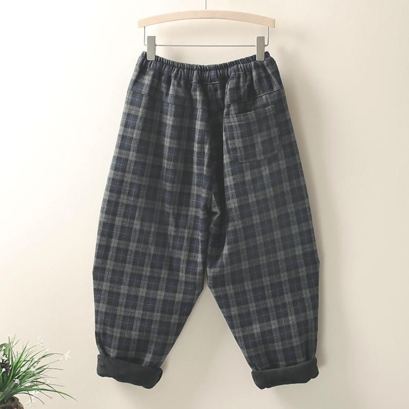 Vinter Retro Plaid Broderi Løse Casual Harem Bukser