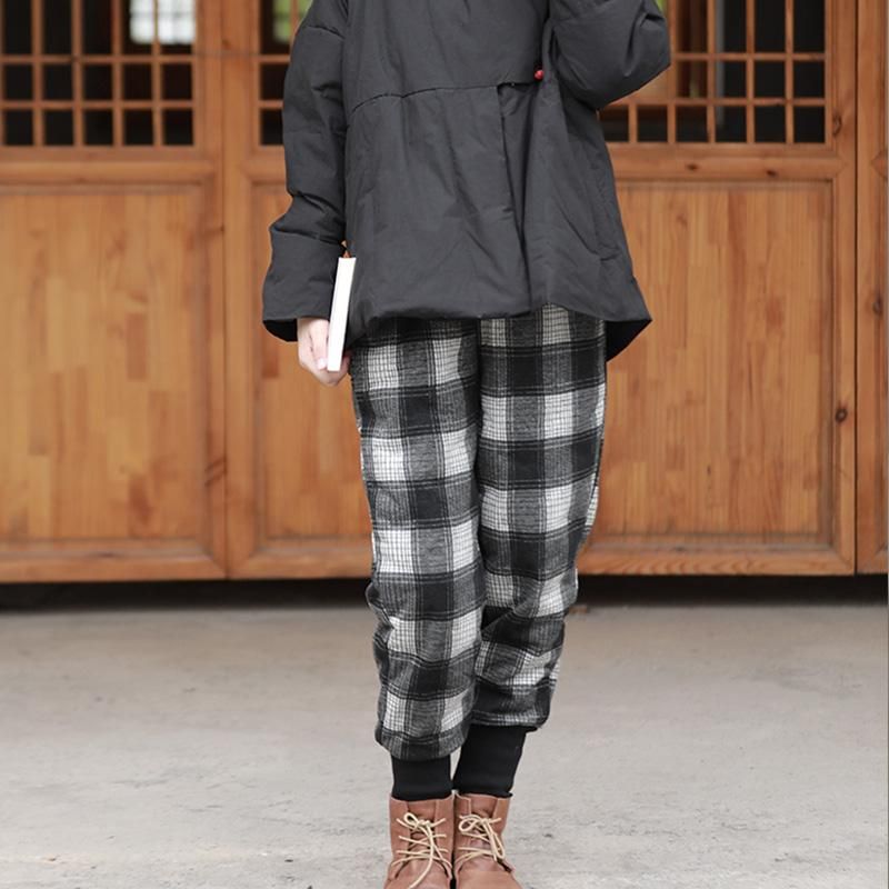 Vinter Retro Plaid Warm Pencil Down Pants