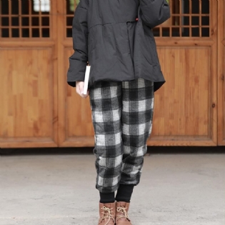 Vinter Retro Plaid Warm Pencil Down Pants